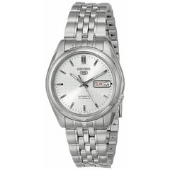 Seiko Men's Automatic Watch - 5 Sports Day-Date Silver Dial Steel Bracelet | SNK355K1