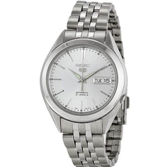 Seiko Men's Automatic Watch - 5 Sports Day-Date Silver Dial Steel Bracelet | SNKL15K1