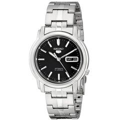 Seiko Men's Automatic Watch - Seiko 5 Black Dial Silver Tone Bracelet | SNKK71K1