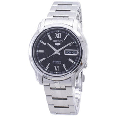 Seiko Men's Automatic Watch - Seiko 5 Black Dial Silver Tone Bracelet | SNKK81K1