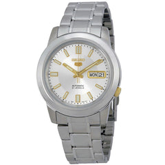 Seiko Men's Automatic Watch - Seiko 5 Day-Date Silver Tone Dial Bracelet | SNKK09K1