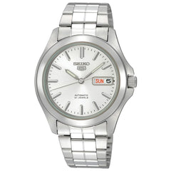 Seiko Men's Automatic Watch - Seiko 5 Day-Date Silver Tone Dial Bracelet | SNKK87K1
