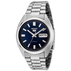 Seiko Men's Automatic Watch - Series 5 Day-Date Blue Dial Silver Bracelet | SNXS77K1