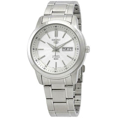 Seiko Men's Automatic Watch - Series 5 Day-Date Silver Tone Dial Bracelet | SNKM83K1