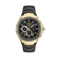 Seiko Men's Chrono Watch - Coutura Yellow Gold Case Black Dial Rubber Strap | SSC810P9