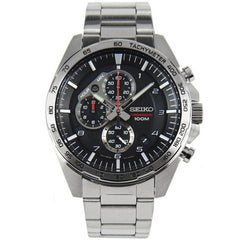 Seiko Men's Chronograph Watch - Black and Silver Tone Dial Bracelet | SSB319P1