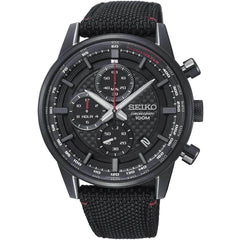 Seiko Men's Chronograph Watch - Black Dial Black Nylon Strap | SSB315P1