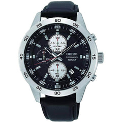 Seiko Men's Chronograph Watch - Black Dial Leather Strap | SKS649P1