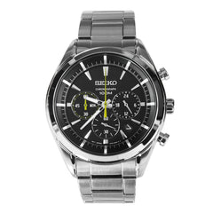 Seiko Men's Chronograph Watch - Black Dial Steel Bracelet | SSB087P1