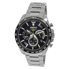 Seiko Men's Chronograph Watch - Black Dial Steel Bracelet | SSB303P1