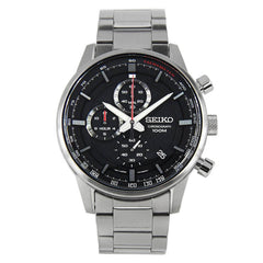 Seiko Men's Chronograph Watch - Black Dial Steel Bracelet | SSB313P1