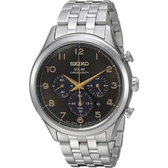 Seiko Men's Chronograph Watch - Core Solar Black Dial Stainless Steel Bracelet | SSC563