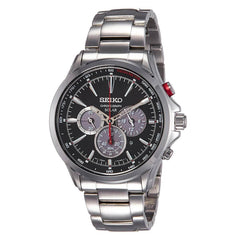 Seiko Men's Chronograph Watch - Solar Black & Grey Dial Steel Bracelet | SSC493P1