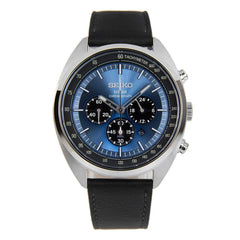 Seiko Men's Chronograph Watch - Solar Blue & Black Dial Leather Strap | SSC625P1