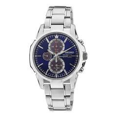 Seiko Men's Chronograph Watch - Solar Blue & Grey Dial Steel Bracelet | SSC085P1
