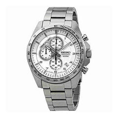 Seiko Men's Chronograph Watch - White and Silver Tone Dial Bracelet | SSB317P1
