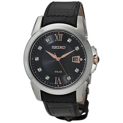 Seiko Men's Diamond Watch - Le Grand Sport Black Dial Leather Strap | SNE427