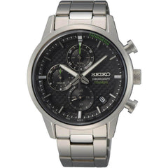 Seiko Men's Quartz Watch - Chronograph Black Dial Titanium Bracelet | SSB389P1