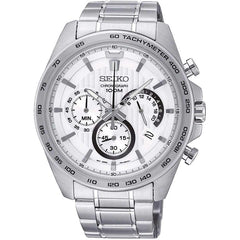 Seiko Men's Quartz Watch - Chronograph White Dial Stainless Steel Bracelet | SSB297P1