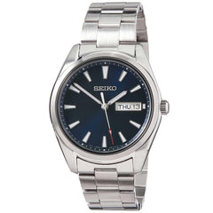 Seiko Men's Quartz Watch - Day-Date Blue Dial Silver Tone Steel Bracelet | SUR341P1