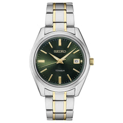Seiko Men's Quartz Watch - Discover More Green Dial Two Tone Bracelet | SUR377P1
