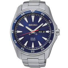 Seiko Men's Quartz Watch - Solar Black Dial Silver Stainless Steel Bracelet | SNE391P1