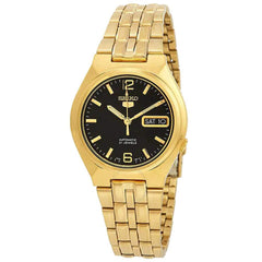 Seiko Men's Watch - 5 Sports Automatic Black Dial Yellow Gold Bracelet | SNKL66K1