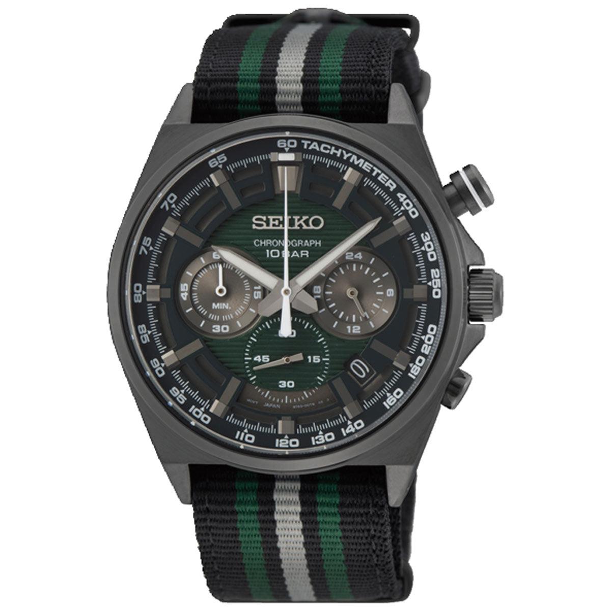 Seiko Strap Watch Sports Automatic Rotating Bezel Black Dial Black
