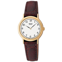 Seiko SFX888 Women's Dress White Dial Brown Leather Strap Watch