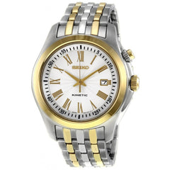 Seiko SKA470P1 Men's Kinetic Two Tone Stainless Steel Bracelet Silver Dial Watch