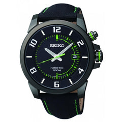 Seiko SKA557 Men's Kinetic Black Dial Black Fabric & Leather Strap Watch