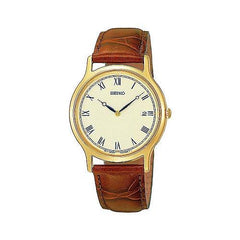 Seiko SKP332 Men's Gold Plated Leather Strap Watch