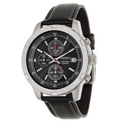 Seiko SKS429 Men's Chronograph Black Dial Black Leather Strap Watch