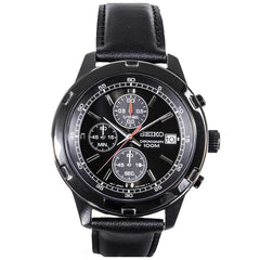 Seiko SKS439 Men's Sport Chronograph Black Dial Black Leather Strap Watch