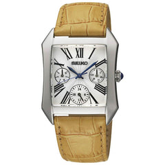 Seiko SKY737P2 Women's Silver Dial Beige Leather Strap GMT Watch
