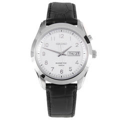 Seiko SMY109P1 Men's White Dial Black Leather Strap Kinetic Watch
