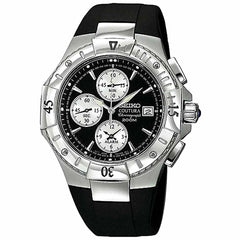 Seiko SNA459 Men's Coutura Black Dial Black Rubber Strap Chronograph Alarm Watch