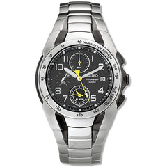 Seiko SNA473 Men's Black Dial Two Tone Steel Chronograph Alarm Watch