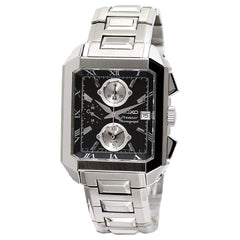 Seiko SNA743 Men's Premier Black Dial Steel Bracelet Chronograph Alarm Watch