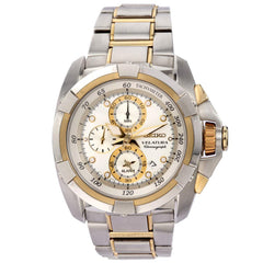 Seiko SNAA92 Men's Velatura Silver Dial Two Tone Steel Chronograph Alarm Watch