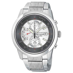 Seiko SNAB15 Men's Chronograph Alarm White Dial Steel Bracelet Watch