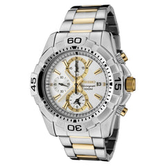 Seiko SNAE27 Men's Alarm Silver Dial Two Tone Steel Bracelet Chrono Watch