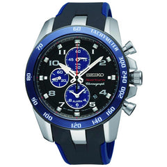 Seiko SNAE91P1 Men's Sportura Black Dial Two Tone Urethane Strap Chronograph Alarm Watch