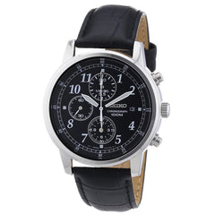 Seiko SNDC33 Men's Classic Black Dial Black Leather Strap Chronograph Watch