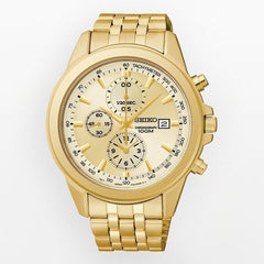 Seiko SNDF08 Men's Chronograph Gold Tone Dial Gold Plated Steel Bracelet Watch