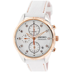 Seiko SNDX42 Women's Chronograph White Dial White Leather Strap Watch