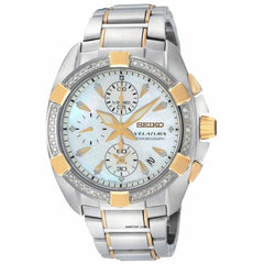 Seiko SNDZ38 Women's Velatura White MOP Dial Two Tone Steel Chronograph Diamond Watch
