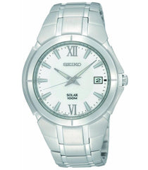 Seiko SNE085 Men's Solar Stainless Steel White Dial 100M WR Watch