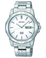 Seiko SNE091 Men's Solar Powered Quartz White Dial Stainless Steel Watch