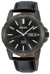 Seiko SNE097 Men's Black IP Plated Leather Band Solar Powered Watch